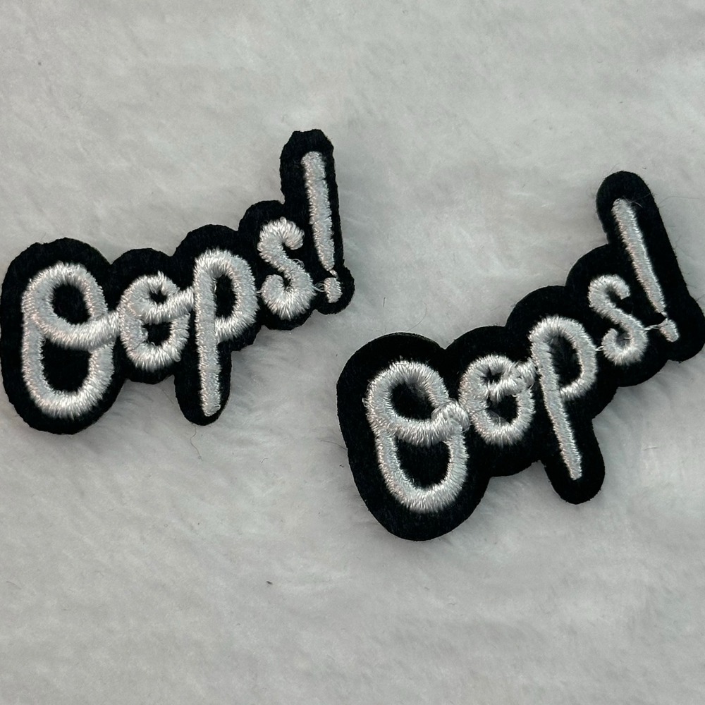 Set of 2 Oops! Embroidered Iron On Patches OS Black White Slogan Applique